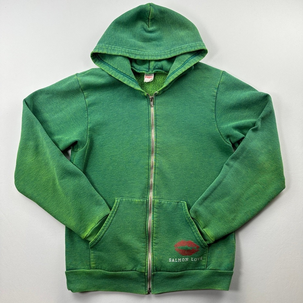VTG American‎ Apparel Cross Dye F497 Salmon Love Rare Retro Green Hoodie Medium